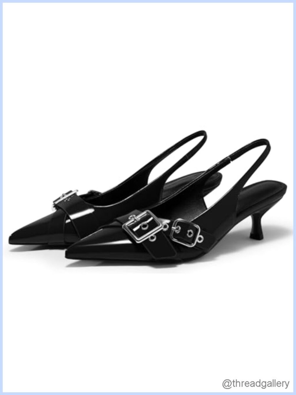 Slingback Kitten Heels Closed Pointed Toe Pumps Studded Buckle Strap Dress Shoes